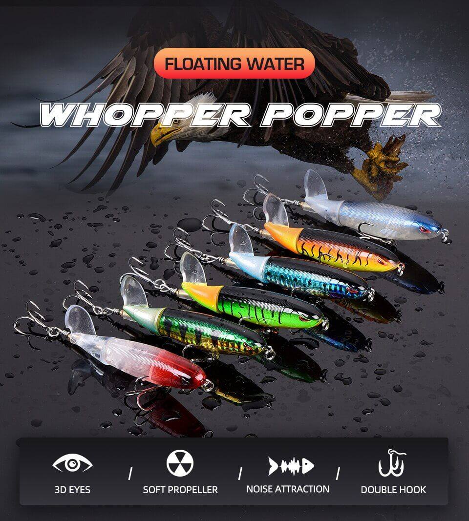 24g Whopper Popper Fishing Lure For Carp Topwater Floating Double Propeller  Blade Soft Rotating Tail Hard